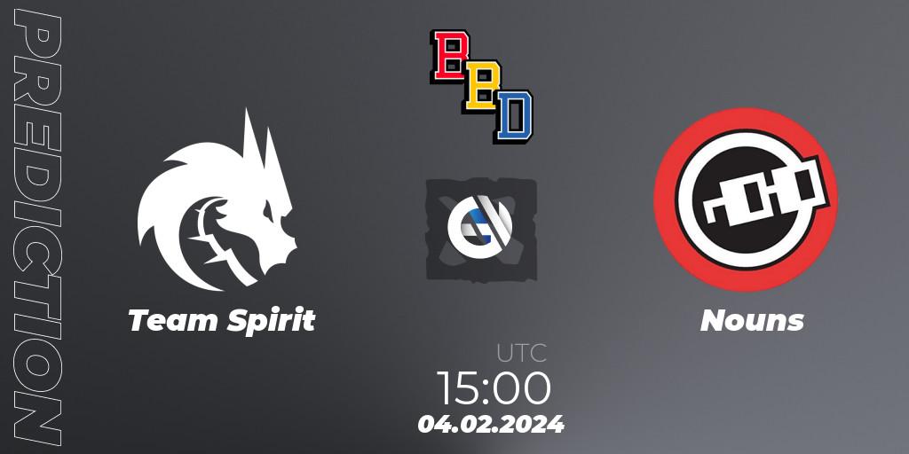 Prognose für das Spiel Team Spirit VS Nouns. 04.02.2024 at 14:43. Dota 2 - BetBoom Dacha Dubai 2024