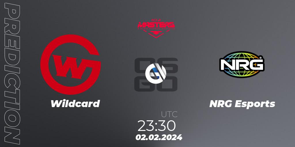 Prognose für das Spiel Wildcard VS NRG Esports. 02.02.2024 at 23:30. Counter-Strike (CS2) - ACE North American Masters Spring 2024 - A BLAST Premier Qualifier