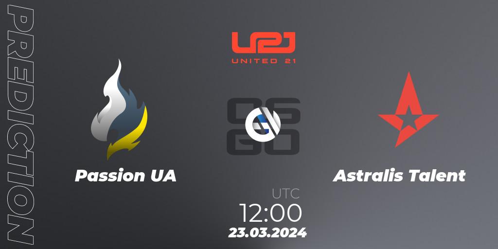 Prognose für das Spiel Passion UA VS Astralis Talent. 23.03.24. CS2 (CS:GO) - United21 Season 13