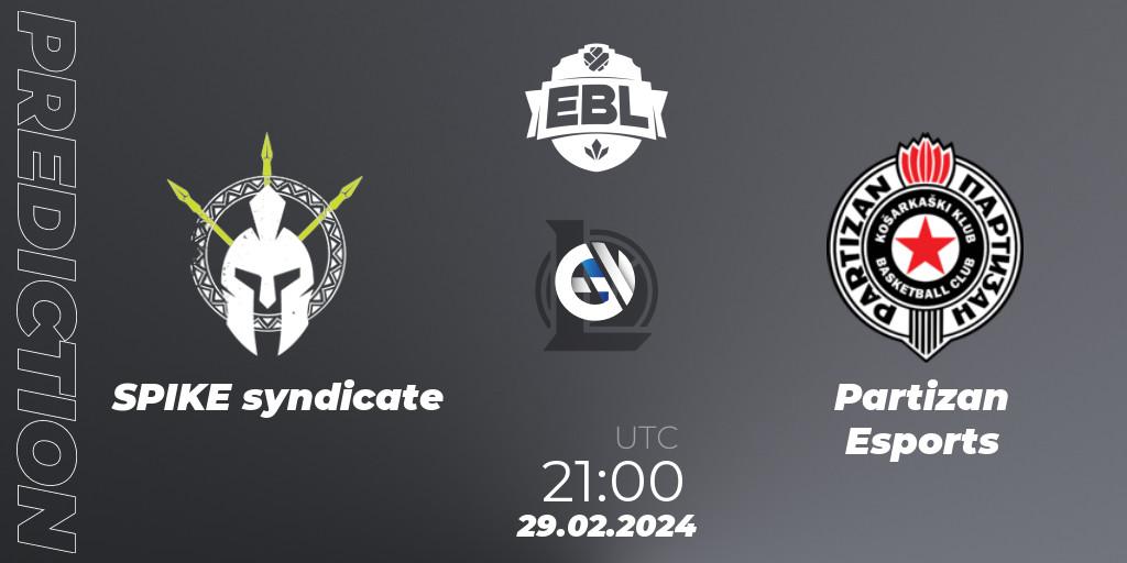 Prognose für das Spiel SPIKE syndicate VS Partizan Esports. 29.02.24. LoL - Esports Balkan League Season 14