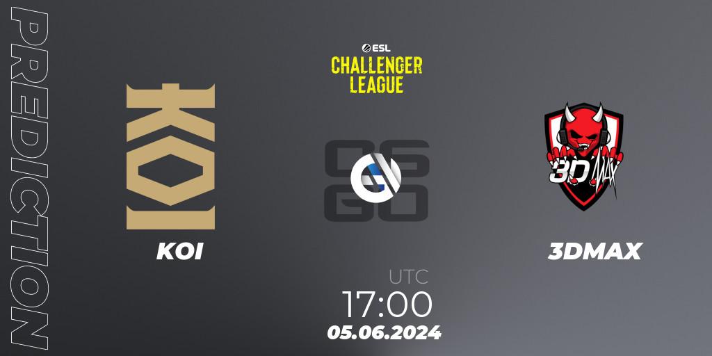 Prognose für das Spiel KOI VS 3DMAX. 05.06.2024 at 17:00. Counter-Strike (CS2) - ESL Challenger League Season 47: Europe