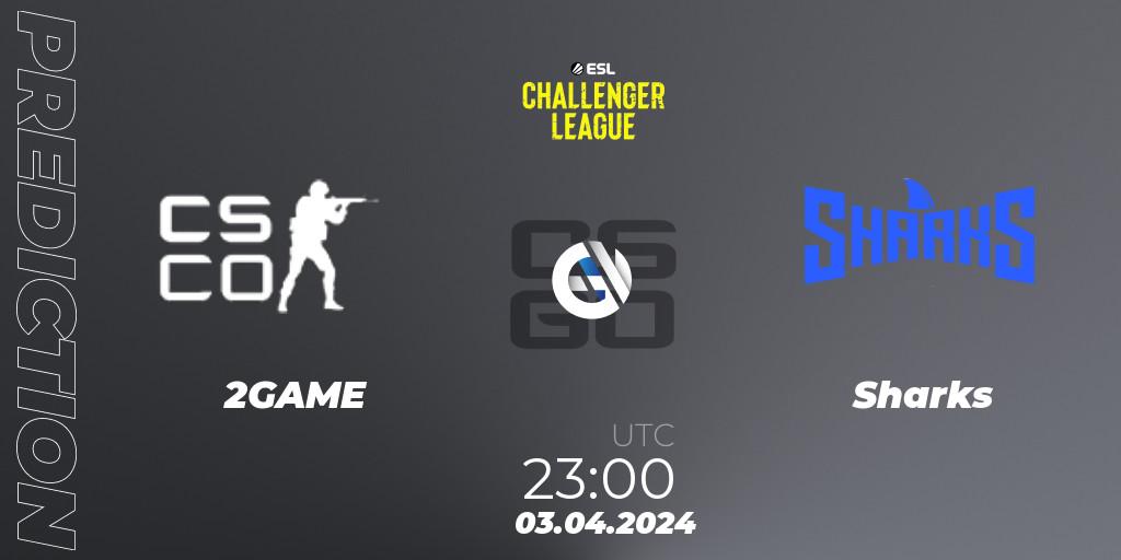 Prognose für das Spiel 2GAME VS Sharks. 03.04.24. CS2 (CS:GO) - ESL Challenger League Season 47: South America