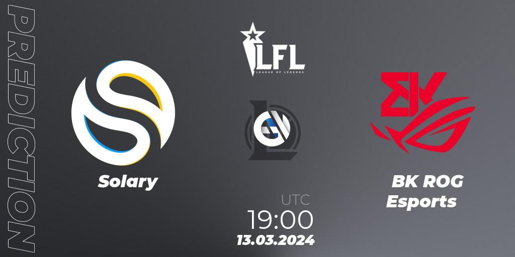 Prognose für das Spiel Solary VS BK ROG Esports. 13.03.24. LoL - LFL Spring 2024