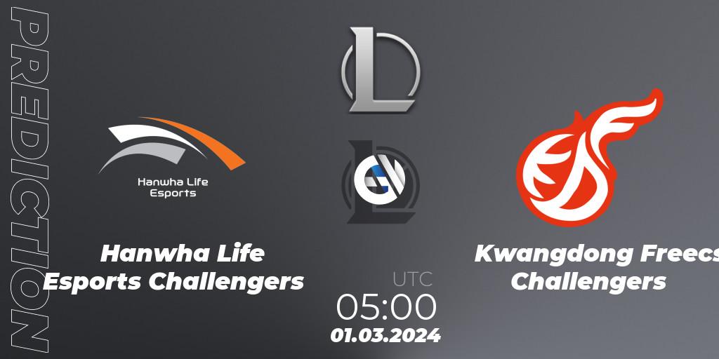 Prognose für das Spiel Hanwha Life Esports Challengers VS Kwangdong Freecs Challengers. 01.03.24. LoL - LCK Challengers League 2024 Spring - Group Stage
