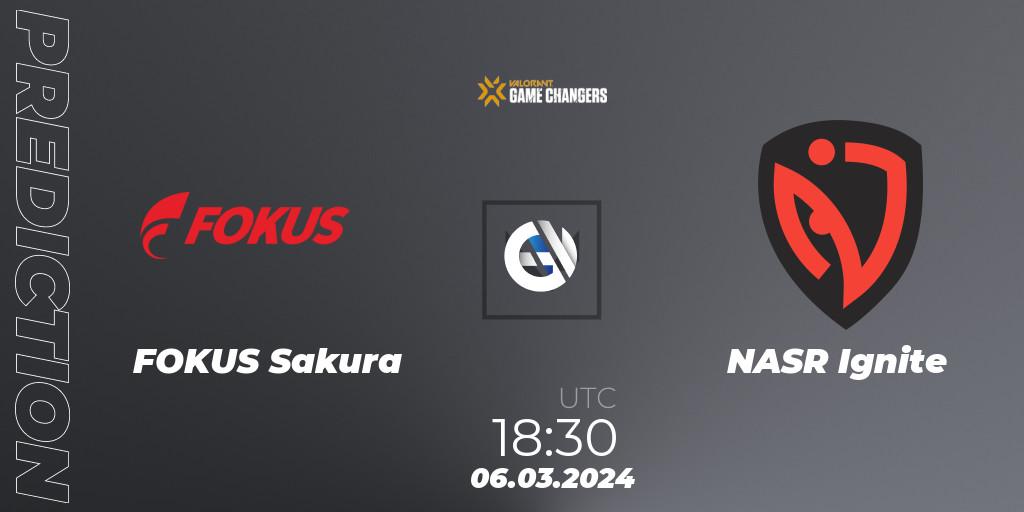 Prognose für das Spiel FOKUS Sakura VS NASR Ignite. 06.03.2024 at 18:30. VALORANT - VCT 2024: Game Changers EMEA Stage 1