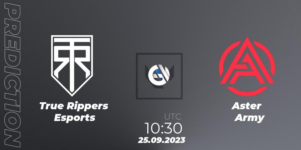 Prognose für das Spiel True Rippers Esports VS Aster Army. 26.09.2023 at 10:30. VALORANT - Predator League 2024: India