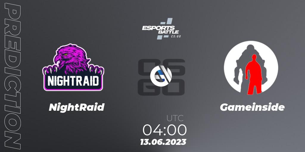 Prognose für das Spiel NightRaid VS Gameinside. 13.06.23. CS2 (CS:GO) - ESportsBattle Season 21