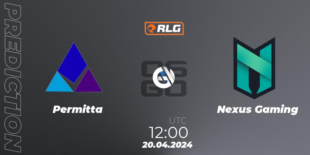 Prognose für das Spiel Permitta VS Nexus Gaming. 20.04.24. CS2 (CS:GO) - RES European Series #2