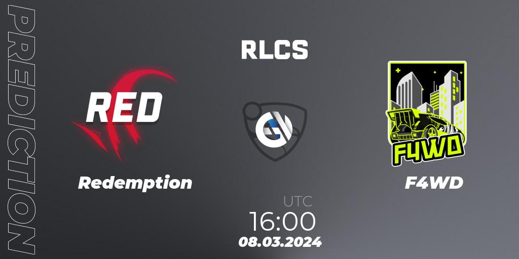 Prognose für das Spiel Redemption VS F4WD. 08.03.24. Rocket League - RLCS 2024 - Major 1: Europe Open Qualifier 3