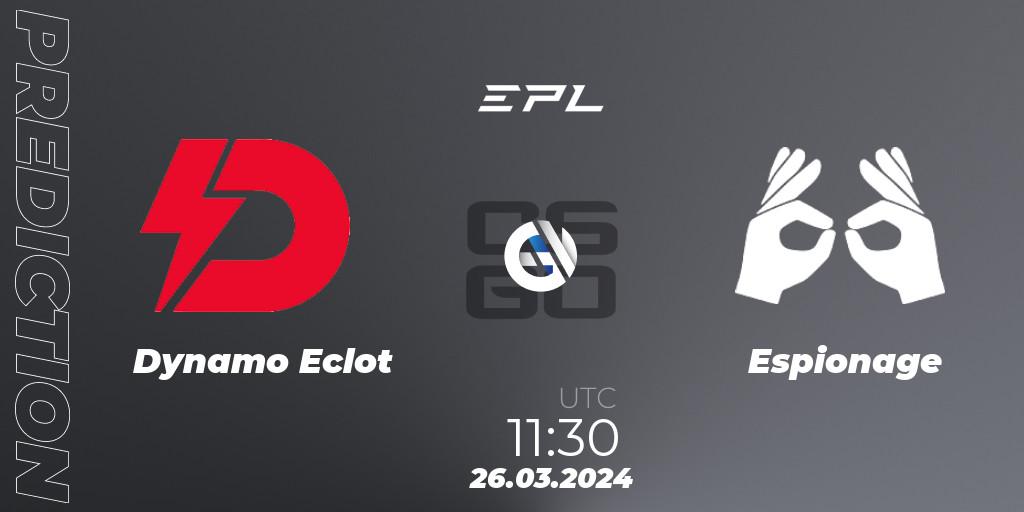 Prognose für das Spiel Dynamo Eclot VS Espionage. 26.03.24. CS2 (CS:GO) - European Pro League Season 16: Division 2