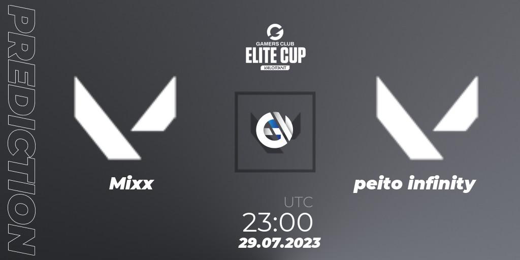 Prognose für das Spiel Mixx VS peito infinity. 29.07.2023 at 23:00. VALORANT - Gamers Club Elite Cup 2023