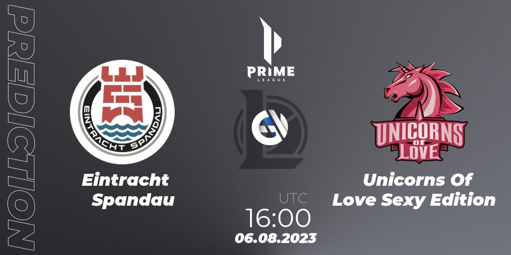Prognose für das Spiel Eintracht Spandau VS Unicorns Of Love Sexy Edition. 06.08.2023 at 16:00. LoL - Prime League Summer 2023 - Playoffs