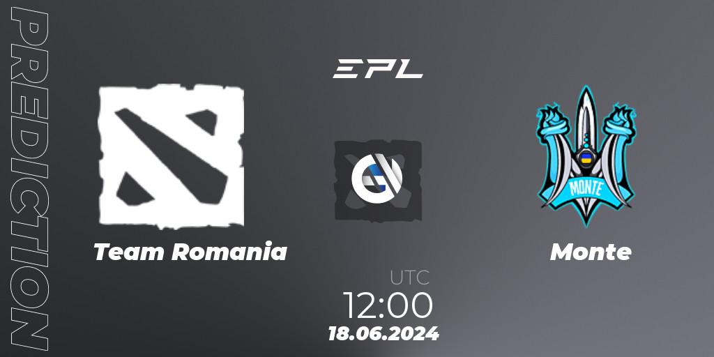 Prognose für das Spiel Team Romania VS Monte. 18.06.2024 at 12:00. Dota 2 - European Pro League Season 19: Division 2