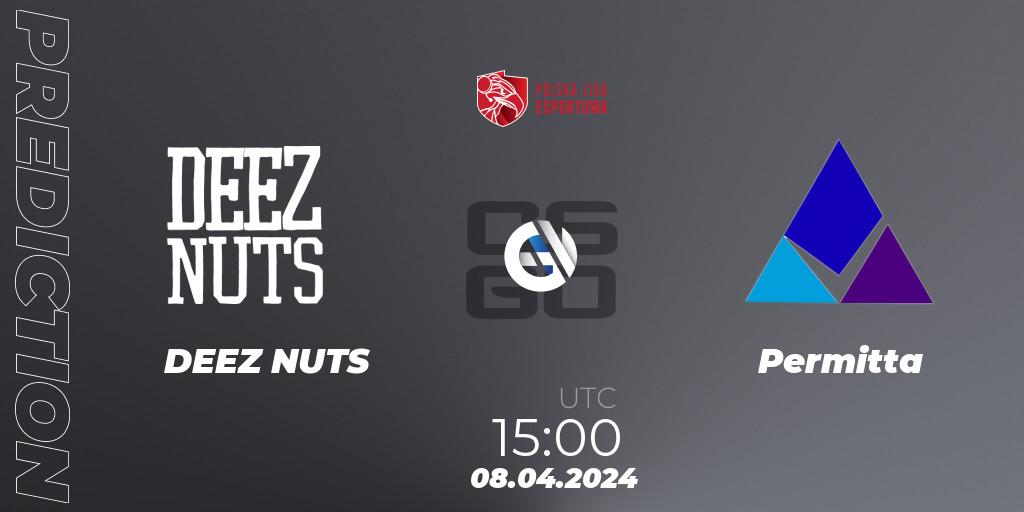 Prognose für das Spiel DEEZ NUTS VS Permitta. 08.04.2024 at 15:00. Counter-Strike (CS2) - Polska Liga Esportowa 2024: Split #1