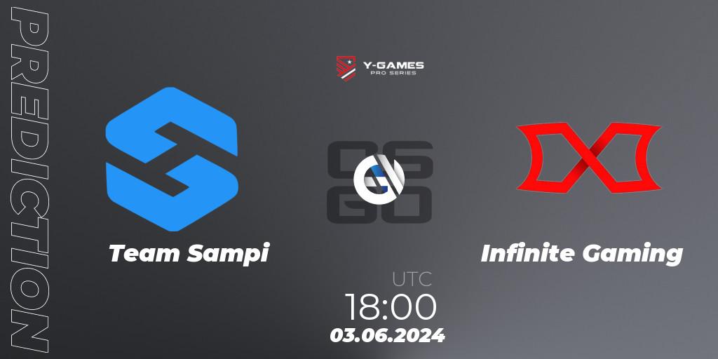 Prognose für das Spiel Team Sampi VS Infinite Gaming. 04.06.2024 at 18:00. Counter-Strike (CS2) - Y-Games PRO Series 2024