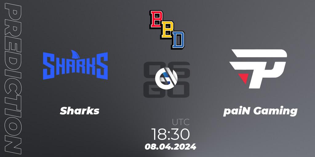 Prognose für das Spiel Sharks VS paiN Gaming. 08.04.24. CS2 (CS:GO) - BetBoom Dacha Belgrade 2024: South American Qualifier