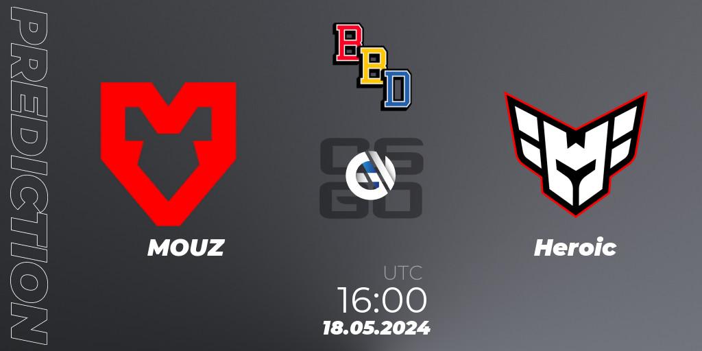 Prognose für das Spiel MOUZ VS Heroic. 18.05.2024 at 15:00. Counter-Strike (CS2) - BetBoom Dacha Belgrade 2024