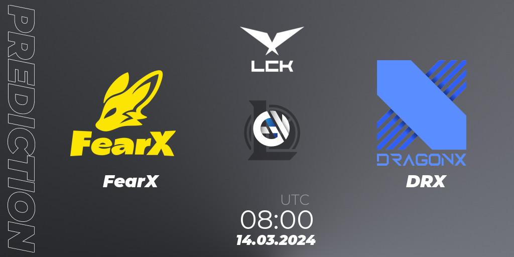 Prognose für das Spiel FearX VS DRX. 14.03.24. LoL - LCK Spring 2024 - Group Stage