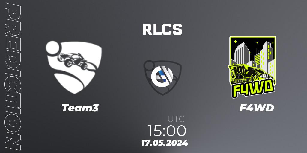 Prognose für das Spiel Team3 VS F4WD. 17.05.2024 at 15:00. Rocket League - RLCS 2024 - Major 2: EU Open Qualifier 5