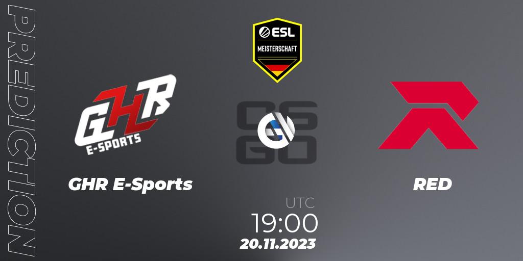 Prognose für das Spiel GHR E-Sports VS RED. 20.11.23. CS2 (CS:GO) - ESL Meisterschaft: Autumn 2023
