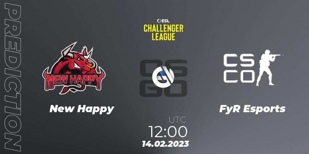 Prognose für das Spiel NewHappy VS FyR Esports. 14.02.2023 at 12:00. Counter-Strike (CS2) - ESL Challenger League Season 44: Asia-Pacific