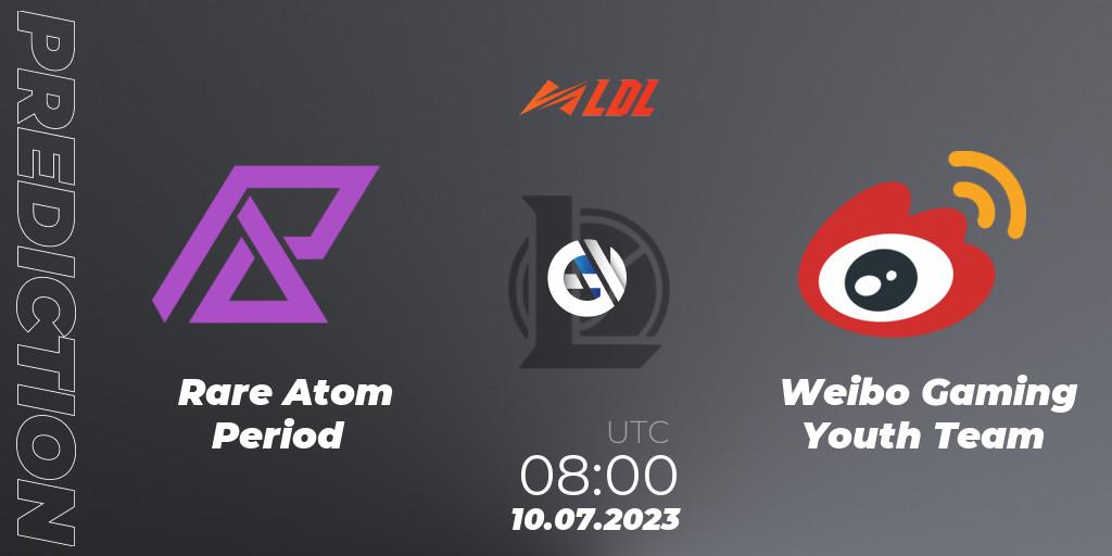 Prognose für das Spiel Rare Atom Period VS Weibo Gaming Youth Team. 10.07.2023 at 08:45. LoL - LDL 2023 - Regular Season - Stage 3