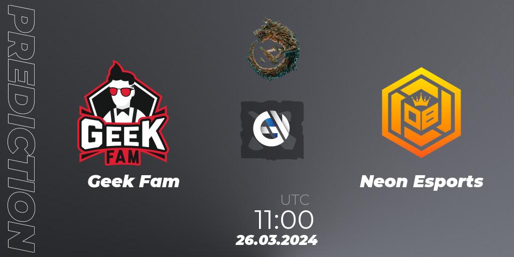 Prognose für das Spiel Geek Fam VS Neon Esports. 26.03.24. Dota 2 - PGL Wallachia Season 1: Southeast Asia Closed Qualifier