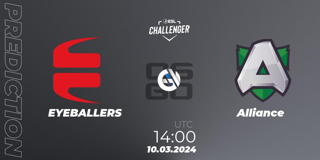 Prognose für das Spiel EYEBALLERS VS Alliance. 10.03.2024 at 14:00. Counter-Strike (CS2) - ESL Challenger #57: Swedish Open Qualifier