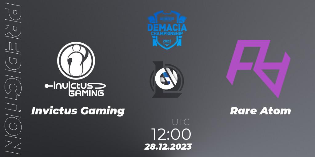 Prognose für das Spiel Invictus Gaming VS Rare Atom. 28.12.2023 at 11:00. LoL - Demacia Cup 2023 Group Stage