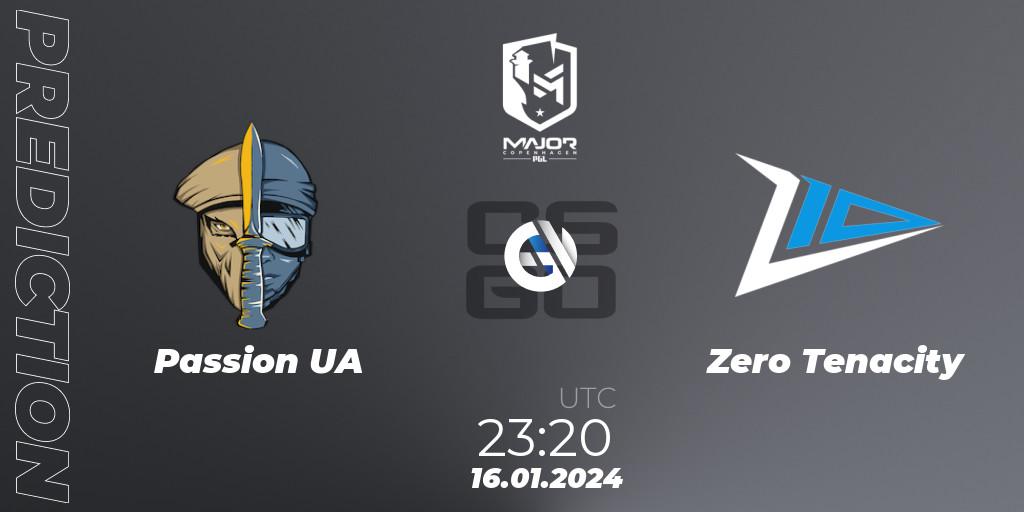Prognose für das Spiel Passion UA VS Zero Tenacity. 16.01.2024 at 23:20. Counter-Strike (CS2) - PGL CS2 Major Copenhagen 2024 Europe RMR Open Qualifier 4