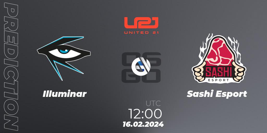 Prognose für das Spiel Illuminar VS Sashi Esport. 16.02.2024 at 12:00. Counter-Strike (CS2) - United21 Season 11