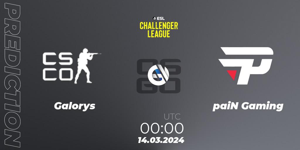 Prognose für das Spiel Galorys VS paiN Gaming. 08.05.2024 at 19:00. Counter-Strike (CS2) - ESL Challenger League Season 47: South America