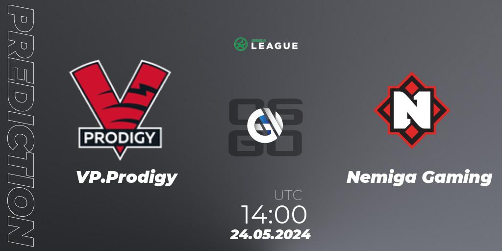 Prognose für das Spiel VP.Prodigy VS Nemiga Gaming. 24.05.2024 at 14:00. Counter-Strike (CS2) - ESEA Season 49: Advanced Division - Europe