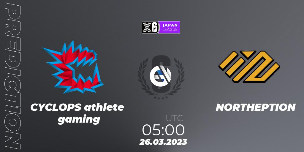 Prognose für das Spiel CYCLOPS athlete gaming VS NORTHEPTION. 26.03.23. Rainbow Six - Japan League 2023 - Stage 1