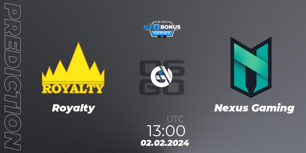 Prognose für das Spiel Royalty VS Nexus Gaming. 02.02.2024 at 14:00. Counter-Strike (CS2) - IceBonus Series #1