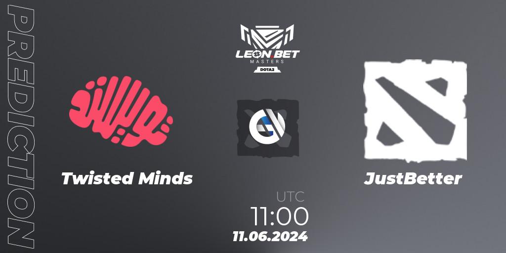 Prognose für das Spiel Twisted Minds VS JustBetter. 11.06.2024 at 11:00. Dota 2 - Leon Masters #1