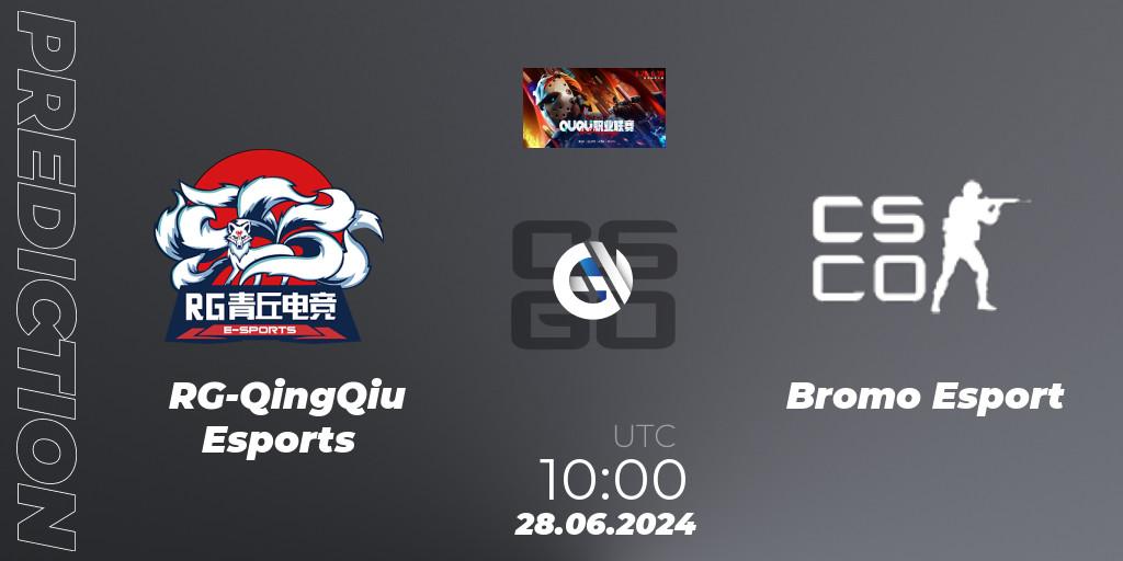 Prognose für das Spiel RG-QingQiu Esports VS Bromo Esport. 28.06.2024 at 10:00. Counter-Strike (CS2) - QU Pro League