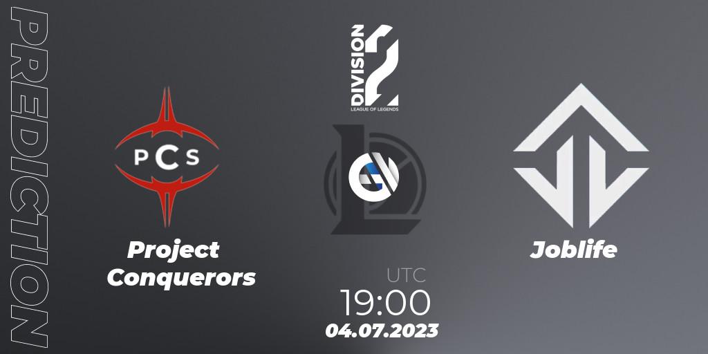Prognose für das Spiel Project Conquerors VS Joblife. 04.07.2023 at 19:00. LoL - LFL Division 2 Summer 2023 - Group Stage