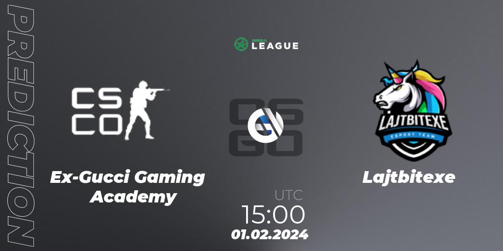 Prognose für das Spiel Ex-Gucci Gaming Academy VS Lajtbitexe. 01.02.2024 at 15:00. Counter-Strike (CS2) - ESEA Season 48: Advanced Division - Europe