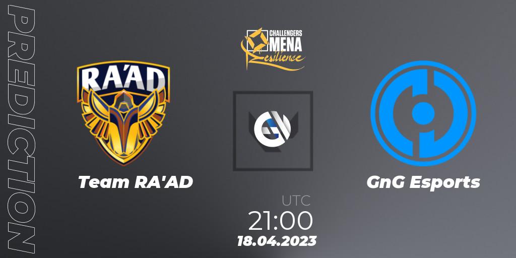 Prognose für das Spiel Team RA'AD VS GnG Esports. 18.04.2023 at 21:00. VALORANT - VALORANT Challengers 2023 MENA: Resilience Split 2 - Levant and North Africa