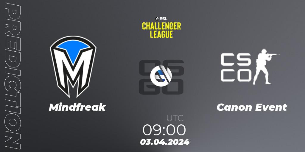 Prognose für das Spiel Mindfreak VS Canon Event. 03.04.24. CS2 (CS:GO) - ESL Challenger League Season 47: Oceania