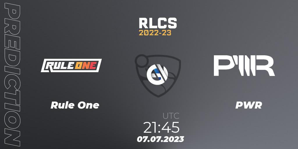 Prognose für das Spiel Rule One VS PWR. 07.07.2023 at 22:00. Rocket League - RLCS 2022-23 Spring Major