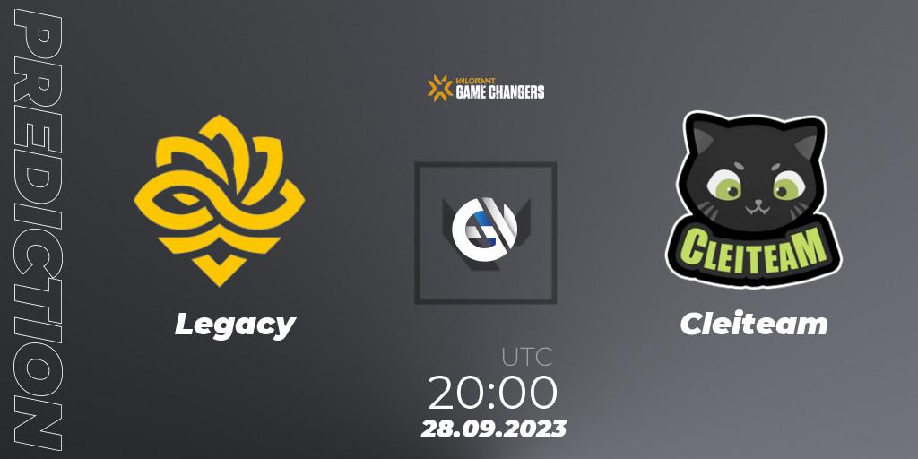 Prognose für das Spiel Legacy VS Cleiteam. 28.09.2023 at 20:00. VALORANT - VCT 2023: Game Changers Brazil Series 2
