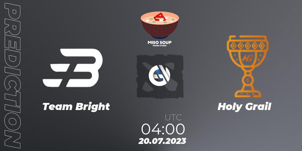 Prognose für das Spiel Team Bright VS Holy Grail. 20.07.2023 at 04:04. Dota 2 - Moon Studio Miso Soup
