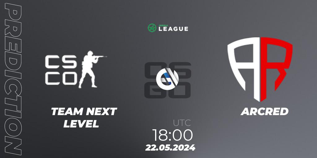 Prognose für das Spiel TEAM NEXT LEVEL VS ARCRED. 22.05.2024 at 18:00. Counter-Strike (CS2) - ESEA Season 49: Advanced Division - Europe