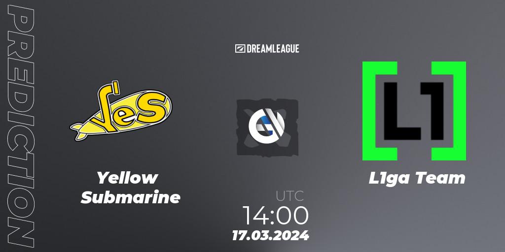 Prognose für das Spiel Yellow Submarine VS L1ga Team. 17.03.2024 at 15:30. Dota 2 - DreamLeague Season 23: Eastern Europe Open Qualifier #1