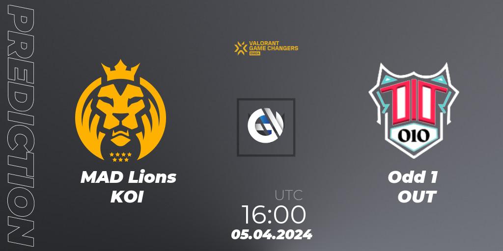 Prognose für das Spiel MAD Lions KOI VS Odd 1 OUT. 05.04.2024 at 16:00. VALORANT - VCT 2024: Game Changers EMEA Contenders Series 1