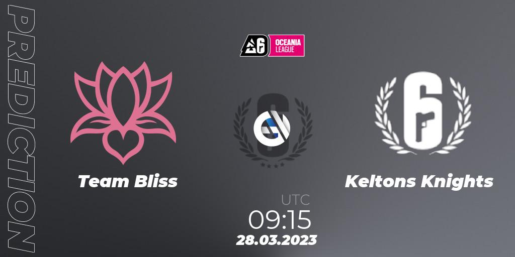 Prognose für das Spiel Team Bliss VS Keltons Knights. 28.03.2023 at 09:15. Rainbow Six - Oceania League 2023 - Stage 1