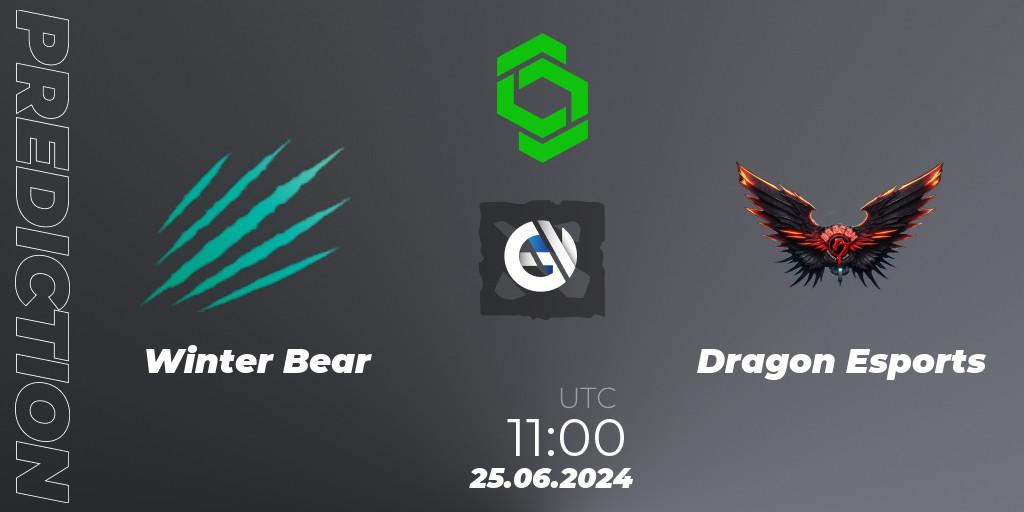 Prognose für das Spiel Winter Bear VS Dragon Esports. 25.06.2024 at 11:15. Dota 2 - CCT Dota 2 Series 1
