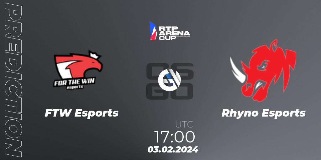 Prognose für das Spiel FTW Esports VS Rhyno Esports. 03.02.2024 at 17:30. Counter-Strike (CS2) - RTP Arena Cup 2024